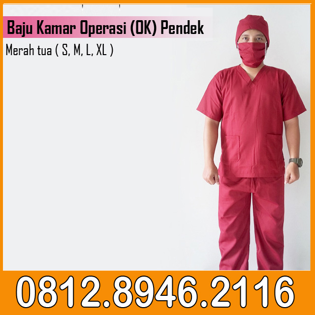 Baju Kamar Operasi (OK) Pendek Merah tua